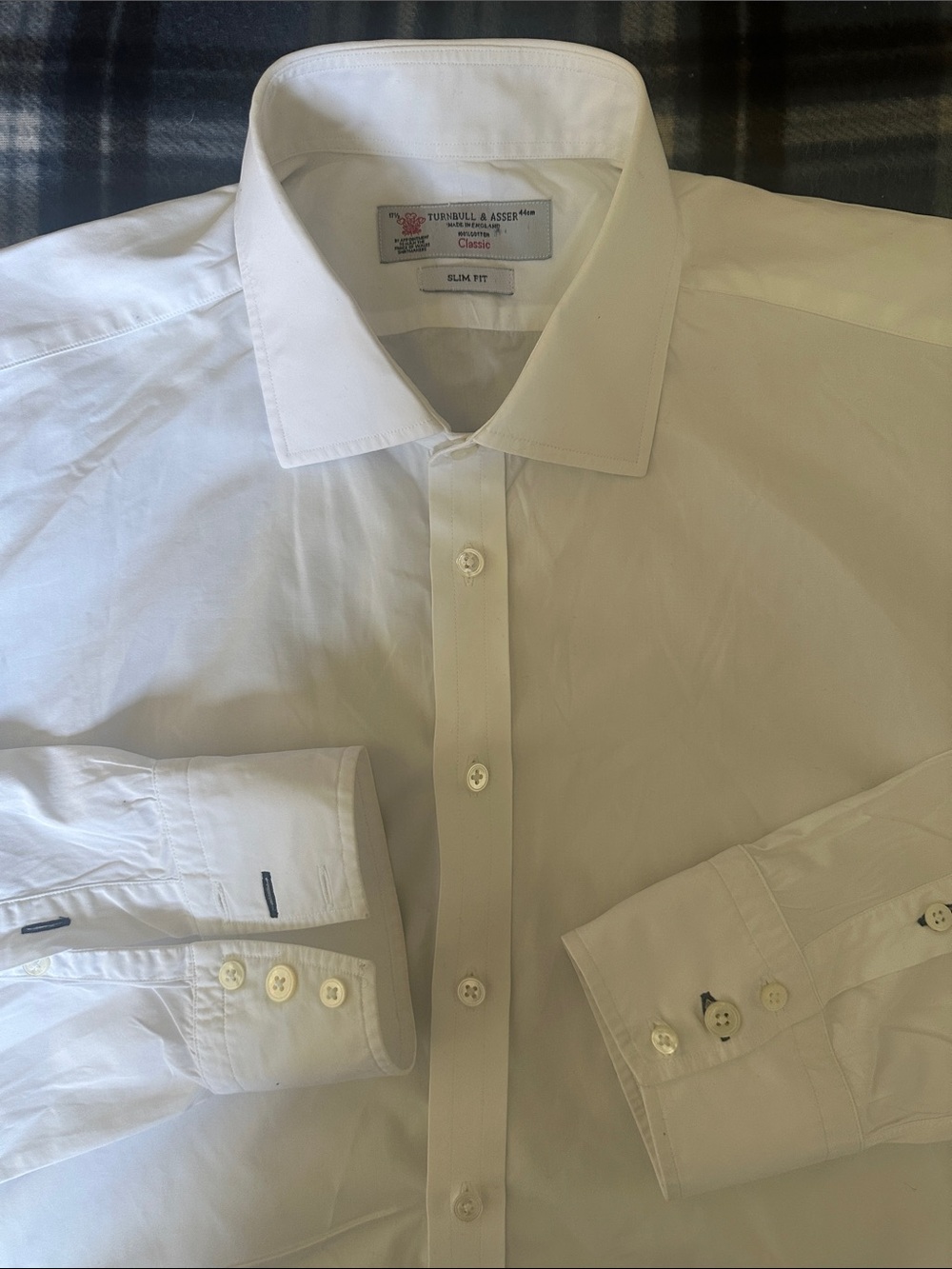 Turnbull & Asser Classic Slim Fit White 100% Cotton Men’s Dress Shirt Size 17.5